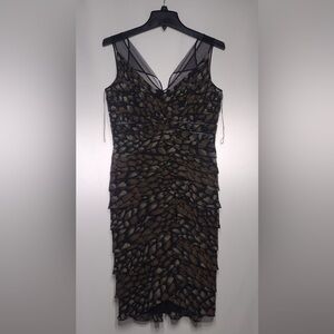 Adrianna Papell Black and Brown Patterned Midi Dress size 8 pre owned Exellent
